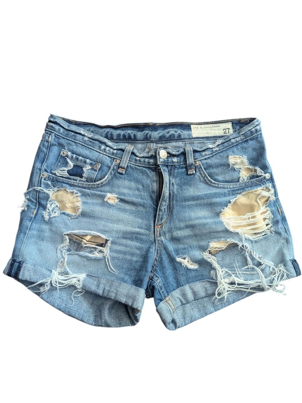 rag & bone Light Blue Distressed Jean Shorts